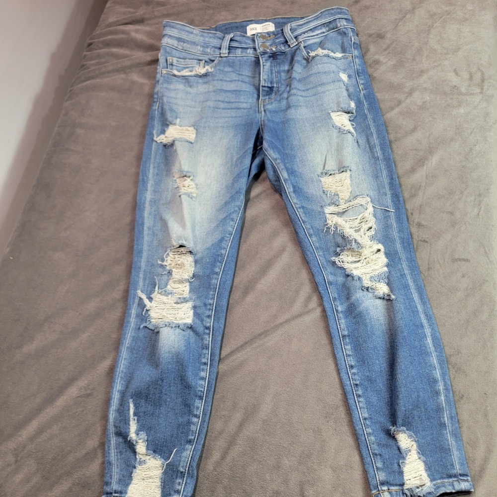 BKE Parker High Rise Ankle Skinny Jeans Womens 30 Medium Wash Distressed BKE418A